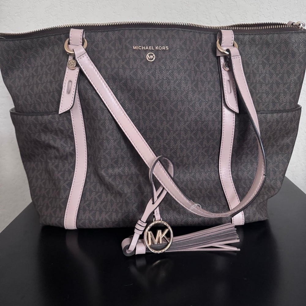 Michael Kors Brown and Light Pink Tote Bag